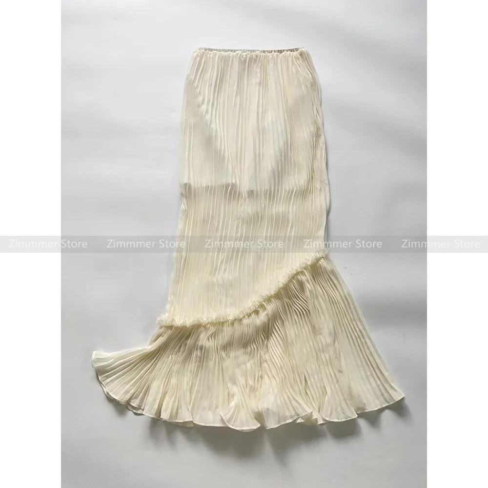 Niche retro design pleated ruffled ribbon bevel irregular vest top + hip skirt long suit