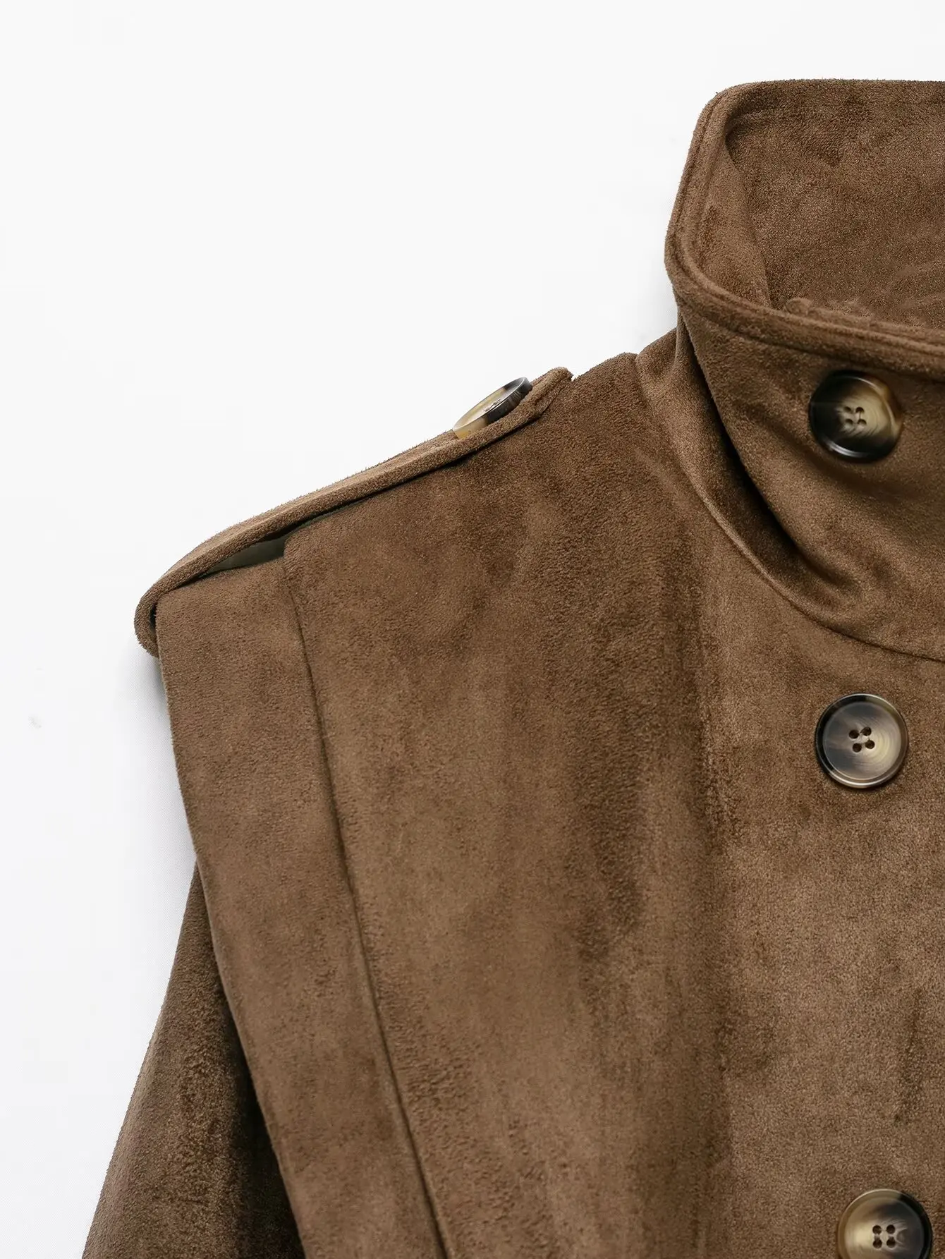 TFMLN Damenjacke mit Stehkragen, doppelreihig, langärmelig, lässiger Kunstwildledermantel, neues, elegantes Streetwear-Modell für Damen – Detail 4