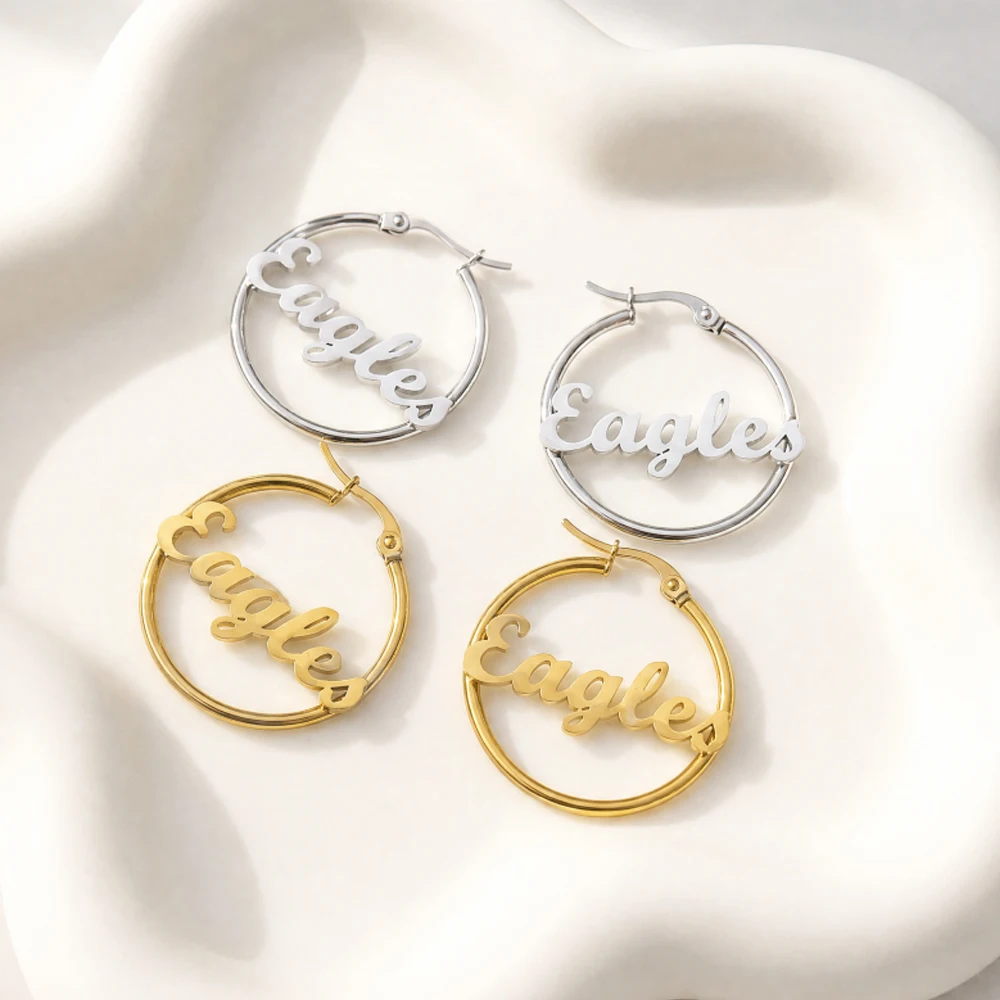 Custom Name Women Earrings 30/40mm Personalized Stainless Steel Namplate Earrings Hoop Jewelry Earing Fashion Birthday Gift