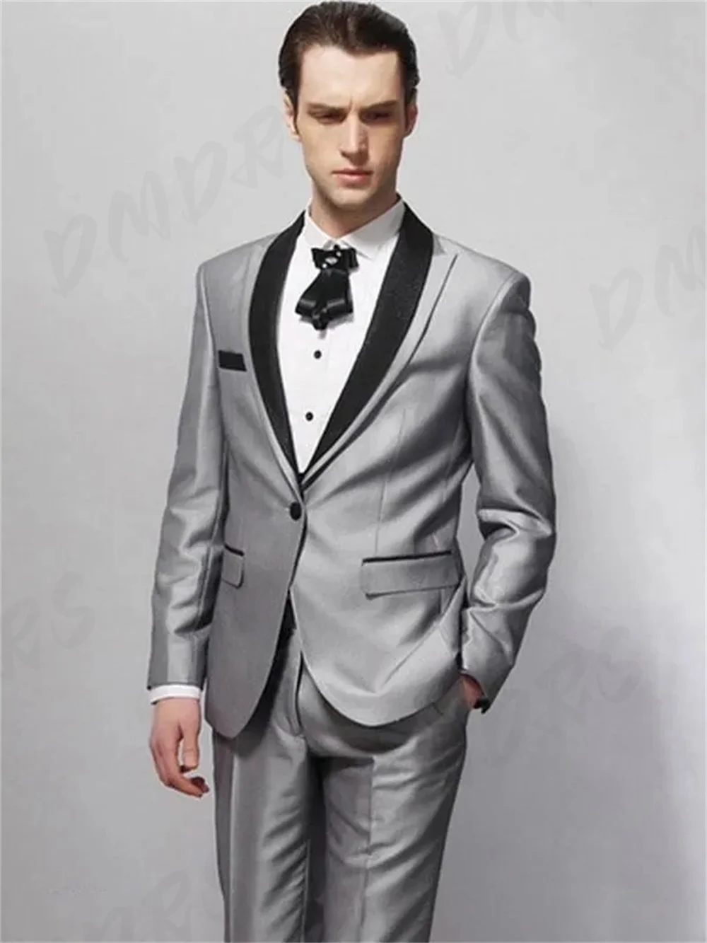 

Formal Silver Men Suit Formal Blazer Single Buckle Peak Lapel Flat Regular Length Slim Fit 2 PCS trajes para hombre