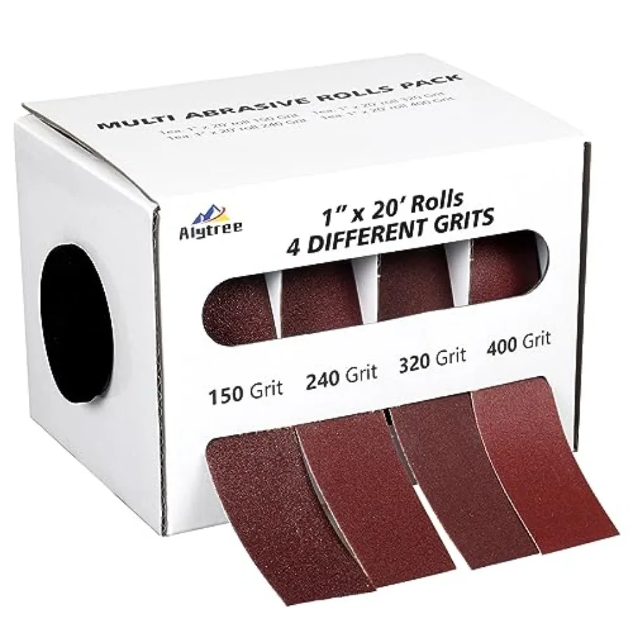 

4 Grits Emery Cloth Roll, 150 240 320 400 Grits Abrasive Sand Paper for Metal and Wood Furniture with Dispenser - 6M Red Sandpa