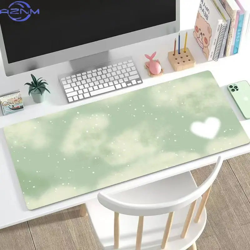 Green Cloud Heart Glitter Mouse Pad Soft Aesthetic Dreamy Sky Art Desk Mat For Gaming Office Laptop Keyboard Desktop Decor