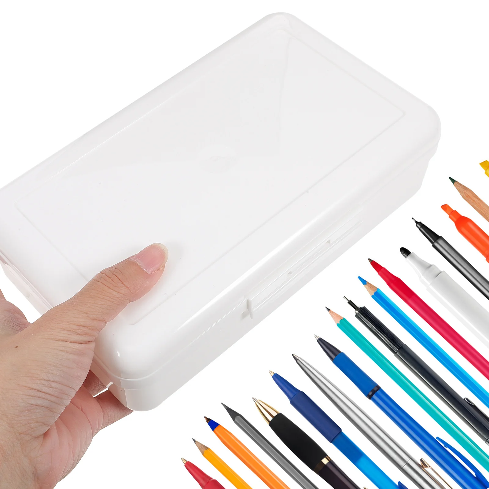 

1Pcs Plastic Pen Box Durable Lightweight Pencil Container for School Supplies Stationery Box Pencil Case Stationery Holder