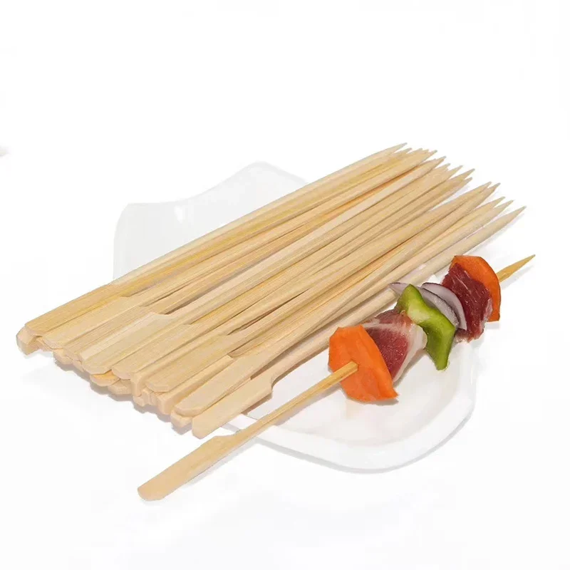 100Pcs Disposable Bamboo Sticks with Handle Barbecue Tools Natural BBQ Bamboo Skewers Outdoor Camping Party cuisine accessoires