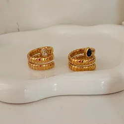 Colored gem stone snake rings stainless steel statement rings for women minimalist simple vintage jewelry waterproof non tarnish