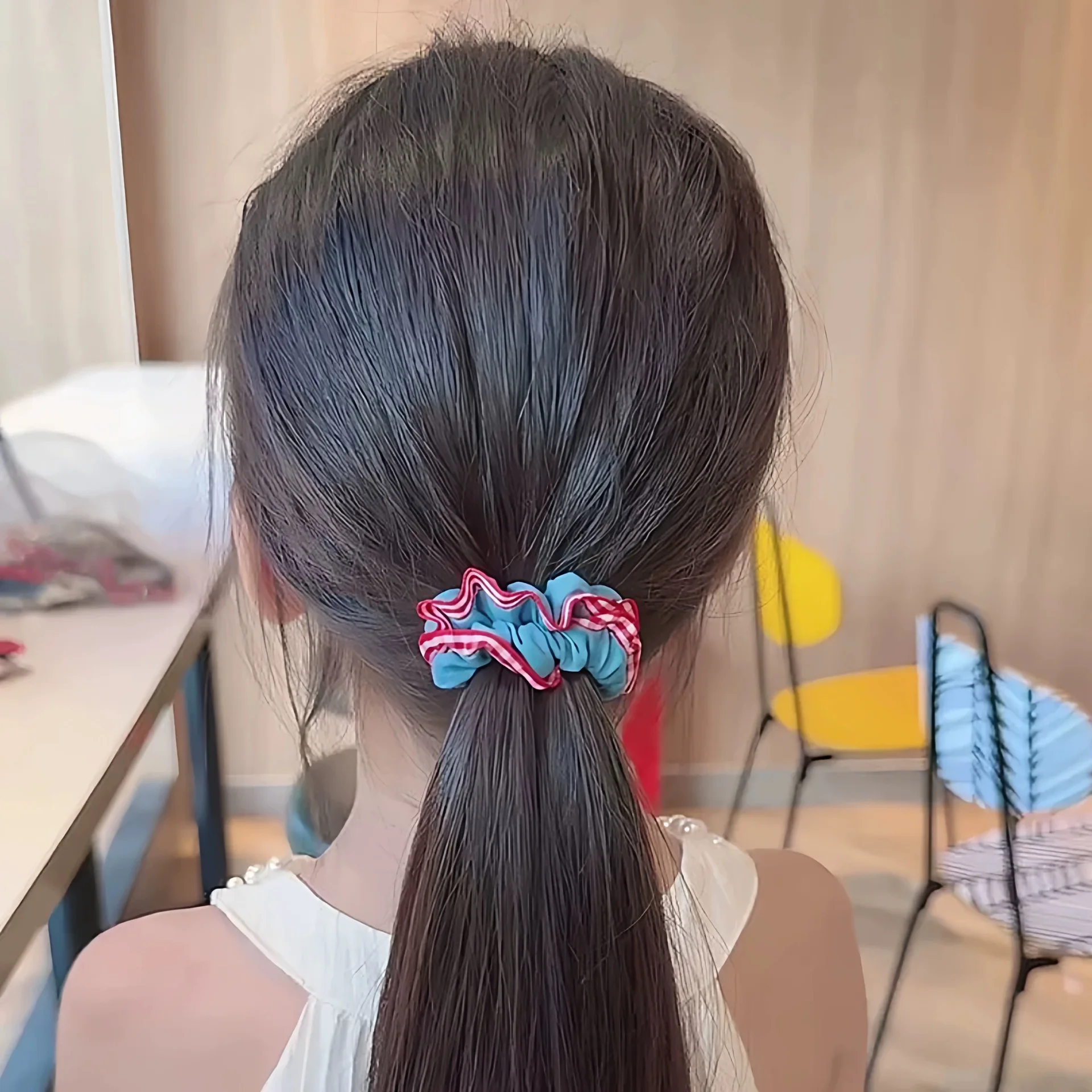 Lace Plaid Small Intestine Ring Sweet High Elasticity Durable Flat Buckle Denim Fabric Headdress Vintage Plaid Girl Hair Band - Detail 1