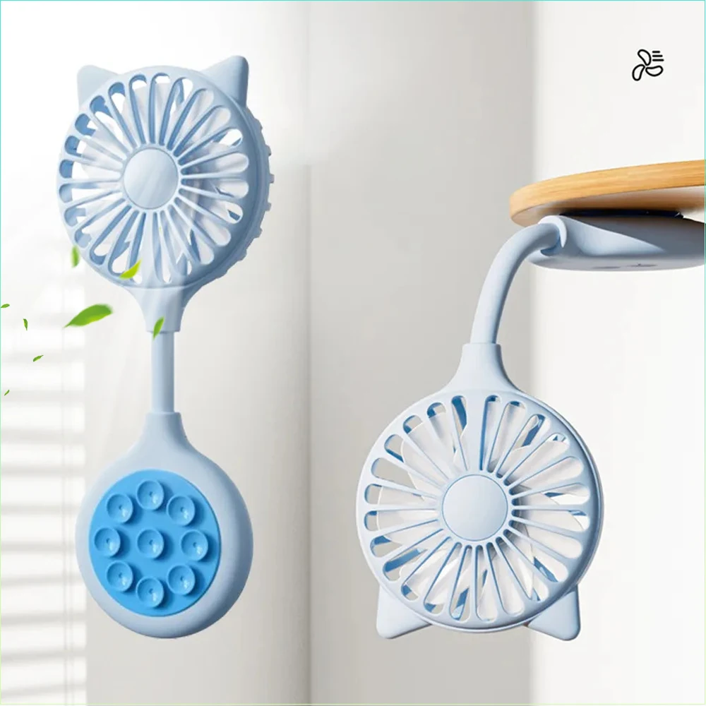 Ventilador con ventosa y orejas de gato, pegatina para la parte trasera del teléfono, mini ventilador portátil USB recargable, dispositivo de refrigeración, regalo de verano