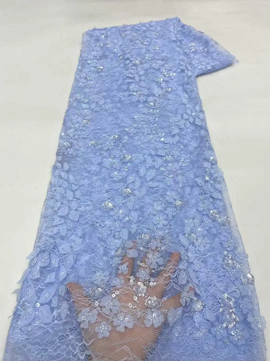 5Y 새로운 디자인 럭셔리 프랑스 아프리카 수제 작은 진주 튤 레이스 스팽글 메쉬 레이스 나이지리아 웨딩 드레스용 원단 CC1487