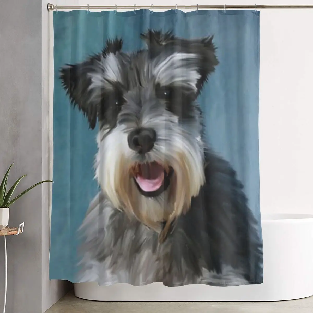 

Miniature Schnauzer Dog Water Color Art Painting Shower Curtain Bathroom Polyester Waterproof Bath Curtains with Hooks