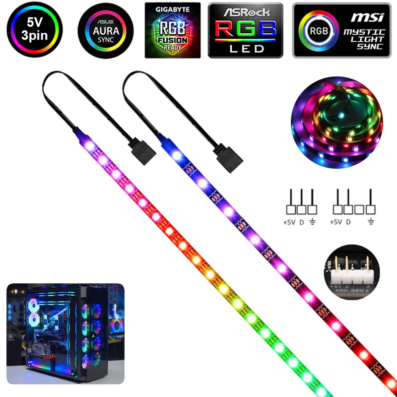 Fita de Luz Impermeável RGB Aura PC, Painel Decorativo Envolvido Individualmente, MSI Mystic Light Sync, Cabeçalho Neon, PC, 5V, 3Pin, Ws2812b