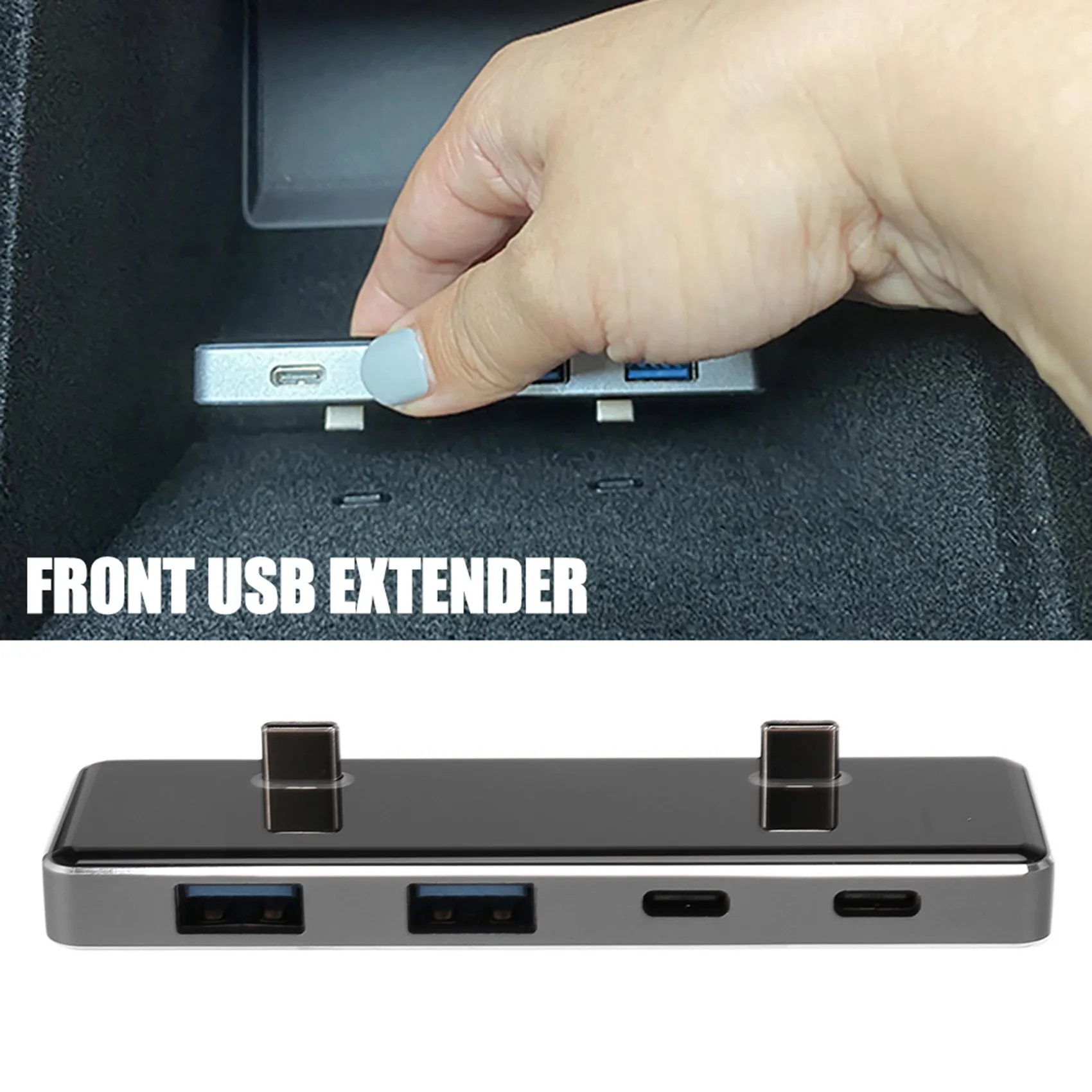 Car Front USB Extender 5V/3A Charger 4 Ports USB Adapter Splitter Interior USB Hub for Tesla Model 3 Model Y