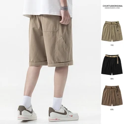 DUKEEN Work Style Shorts Men's Summer Loose Casual Pants Elastic Waist Middle Pants Khaki Five Pants Men