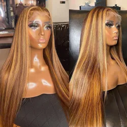 Glueless Bone Straight Lace Front Wig para mulheres, cabelo humano brasileiro, Highlight Lace Frontal Wigs, HD Transparente, 30, 40, 13x4, 13x6