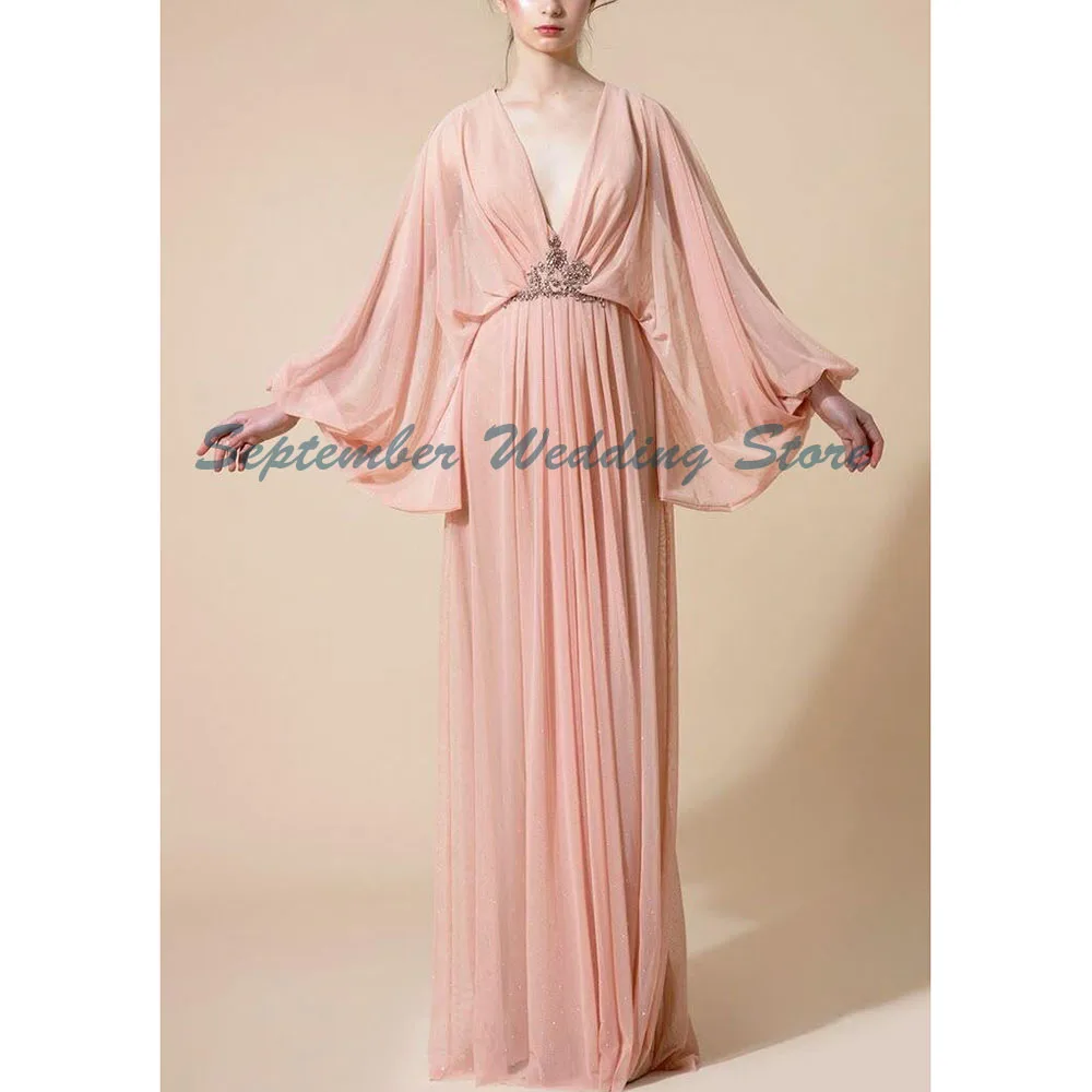 

Simple Evening Dresses Women Floor Length High Quality V Neck Long Sleeves Demorcation Prom Party Female Gowns Classic Straight