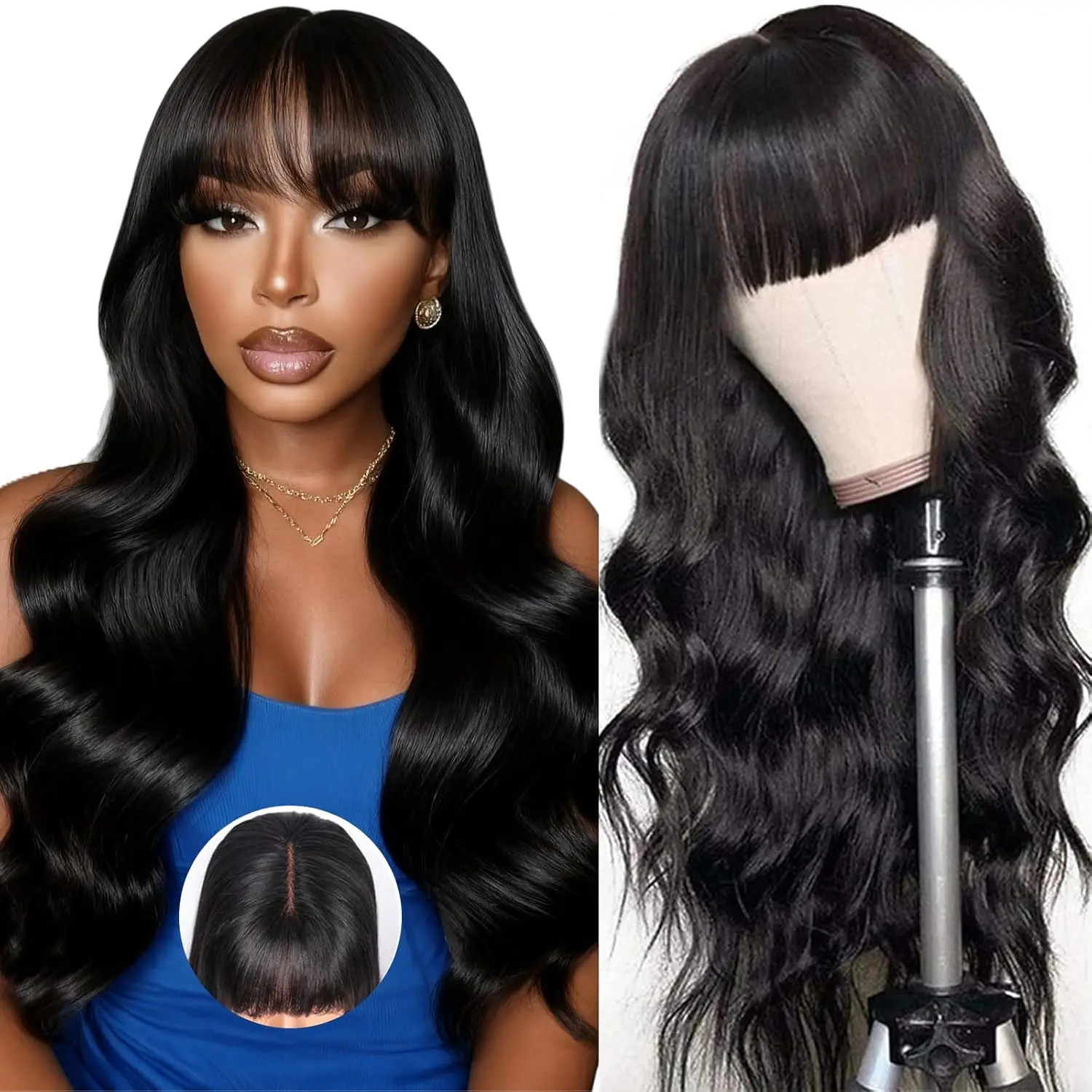 

Парик Body Wave 3x1 с кружевной передней частью, из натуральных человеческих волос, с челкой, готовый к носке, без клея, с закрытием челки, из бразильских необработанных волос
