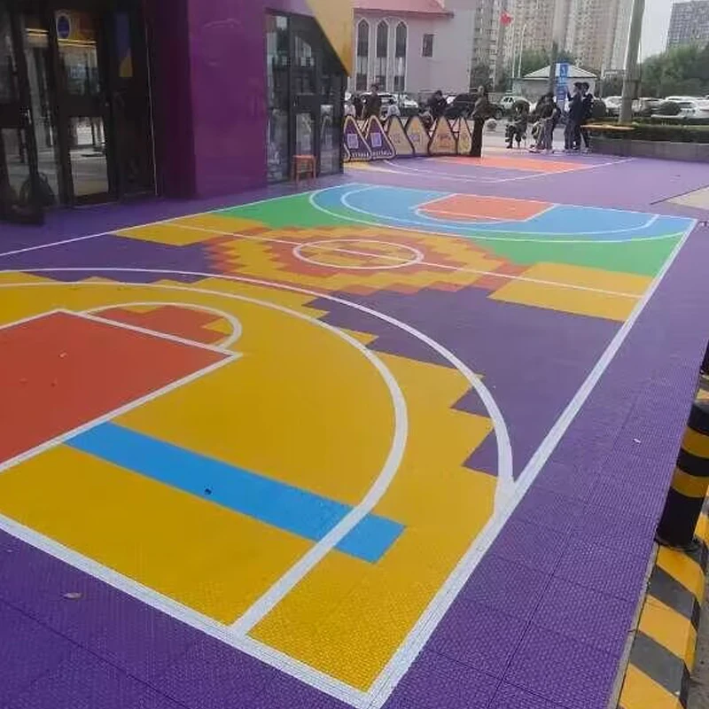 

Beable Outdoor Colorful Interlocking Tiles Backyard Custom-Made Basketball Size Court Painted Lines And Edges Included