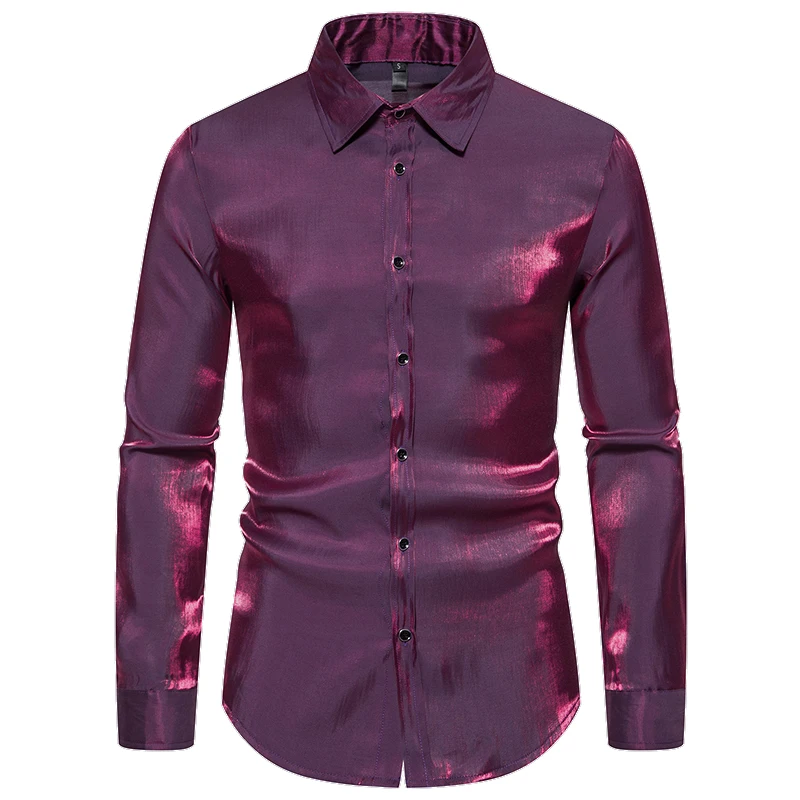 New Happyjeffery Men's Dress Shirts Long Sleeve Tops Men Male Business Casual Man Prom Shiny Wedding Shirt LS30