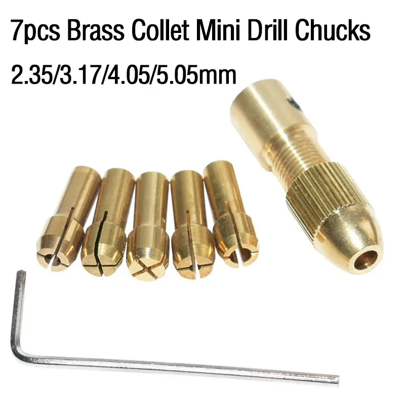 

7Pcs Mini Drill Chucks 0.5-3.0mm Fit For Micro Twist Electronic Dremel Drill Collet Clamp Set Power Tool Accessories With Wrench