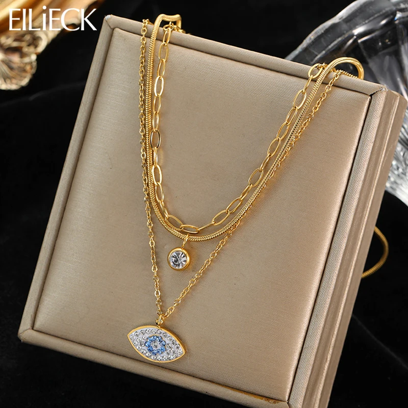 EILIECK-collar con colgante de cristal de circón para mujer, acero inoxidable 316L, ojos azules cielo, moda de tendencia, impermeable, joyería para el cuello, regalos