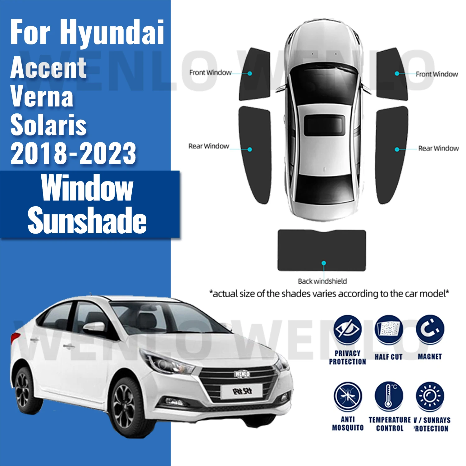 For Hyundai Accent Verna Solaris 2018-2023 Sedan Magnetic Car Sunshade Front Windshield Mesh Curtain Rear Side Window Sun Shade