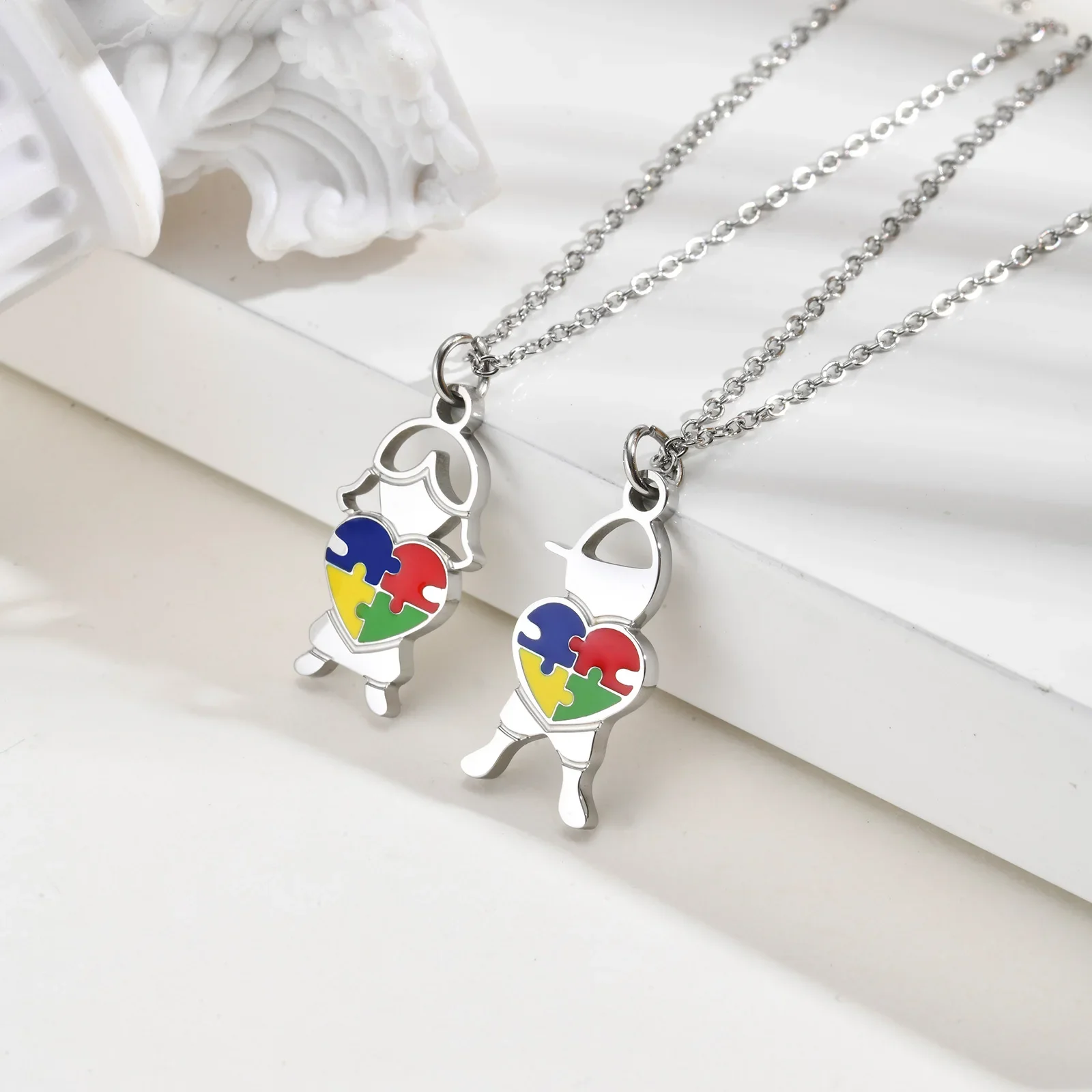 Autism Awareness Necklace, Stainless Steel Heart Puzzle Autism Boy Girls Shape Pendant, Awareness Jewelry Gifts