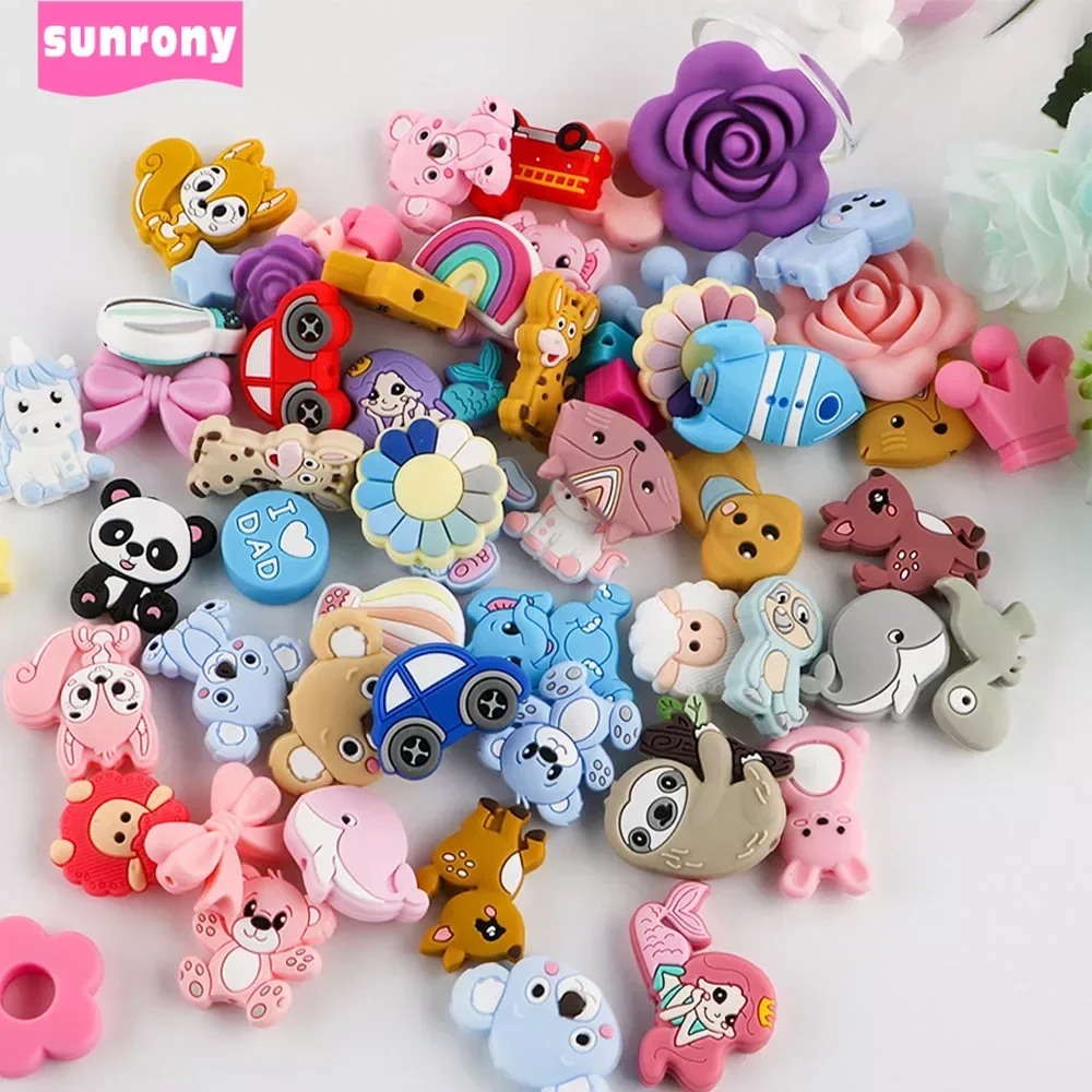 10Pcs Cartoon Animal Silicone Beads Horse Elephant Food Grade For Jewelry Making DIY Pacifier Chain Accessories Baby Toys