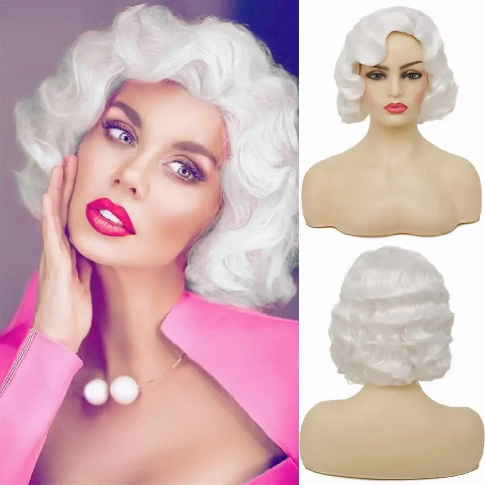 1920S Women's White Curly Finger Wave Wig Vintage Synthetic Cosplay Costume Full Wig (White)
