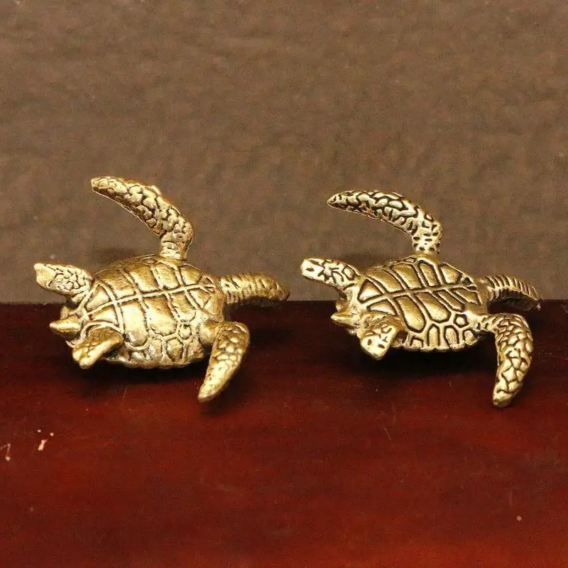Sea Turtle Small Statue Retro Brass Animal Figurines Miniatures Office Desktop Ornament Home Decorations Metal Craft Accessorie