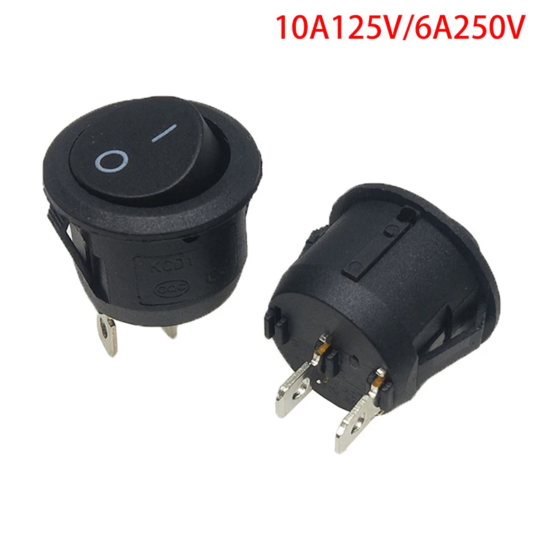 20 قطعة مفتاح الروك البلاستيكي الأسود على إيقاف 2 دبوس مفتاح تبديل دائري صغير 3A 250 فولت 6A 125 فولت مفاتيح دائرة لقارب شاحنة سيارة RV