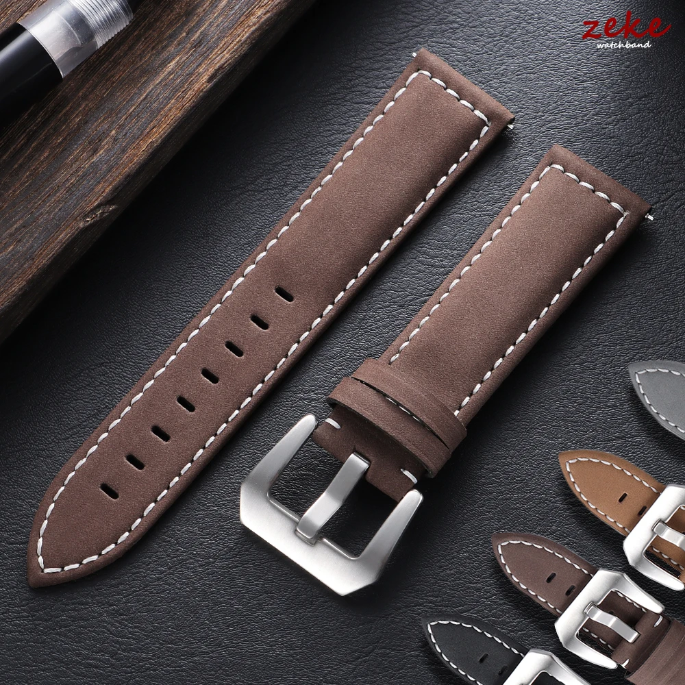 Genuine Calfskin Leather Watchband for Panerai Business Watch Band Quick Release Bracelet 20mm 22mm 24mm Stitching Brown Straps