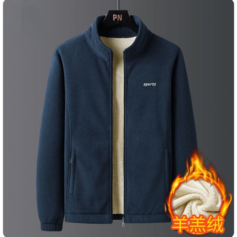Fleece Men's Jacket Winter Warm Coat Zipper Sweatshirt Wool Windbreaker Outerwear Stand-up Collar Casual Plus Size Loose Jacket