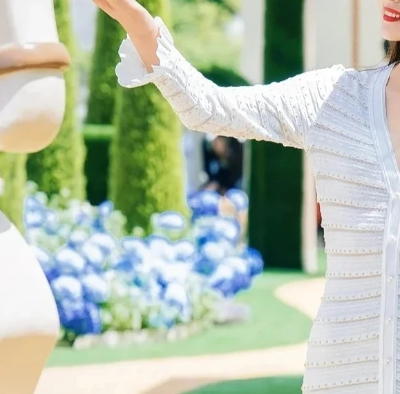 

2025 Spring New Women's Knitted Dress V-Neck Fish Tail Skirt Slim Fit Versatile Elegant Nailed Design for Daily Wear