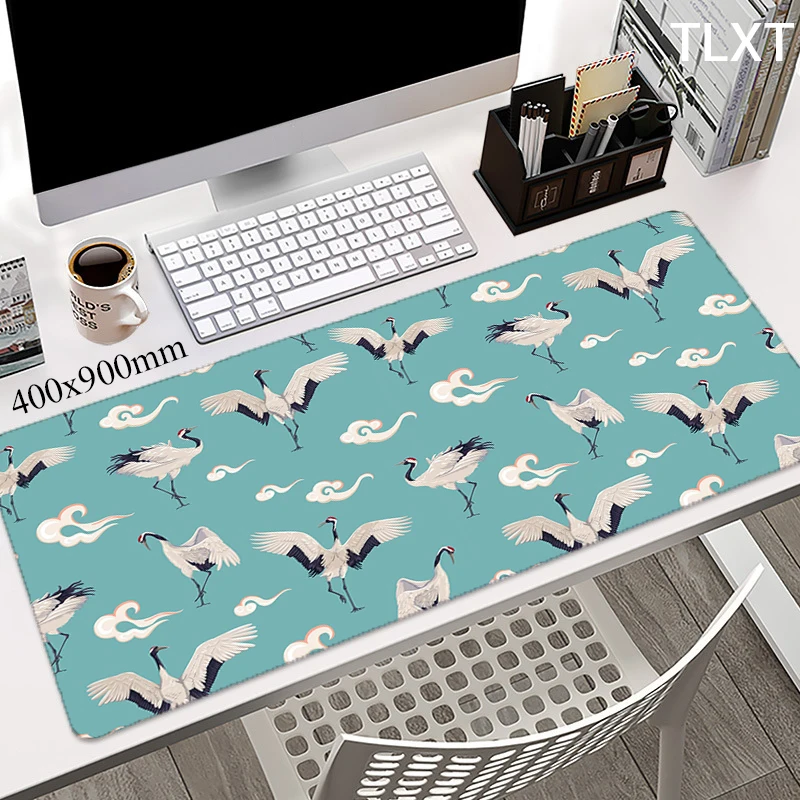 

100x50 Mouse Pad Large Mausepad Japanese Crane Art Office Desk Mat Computer Accessories Table Carpet 90x40 Locking Edge Mousepad