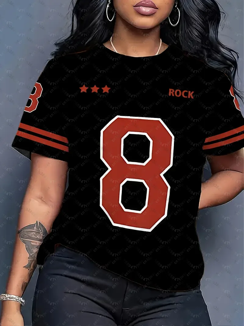Couple Outfits Rock NO.8 Fashion Printed Round Neck Short Sleeve T-Shirt Summer Graphic Jerseys Plus Size Loose Sport T-Shirt
