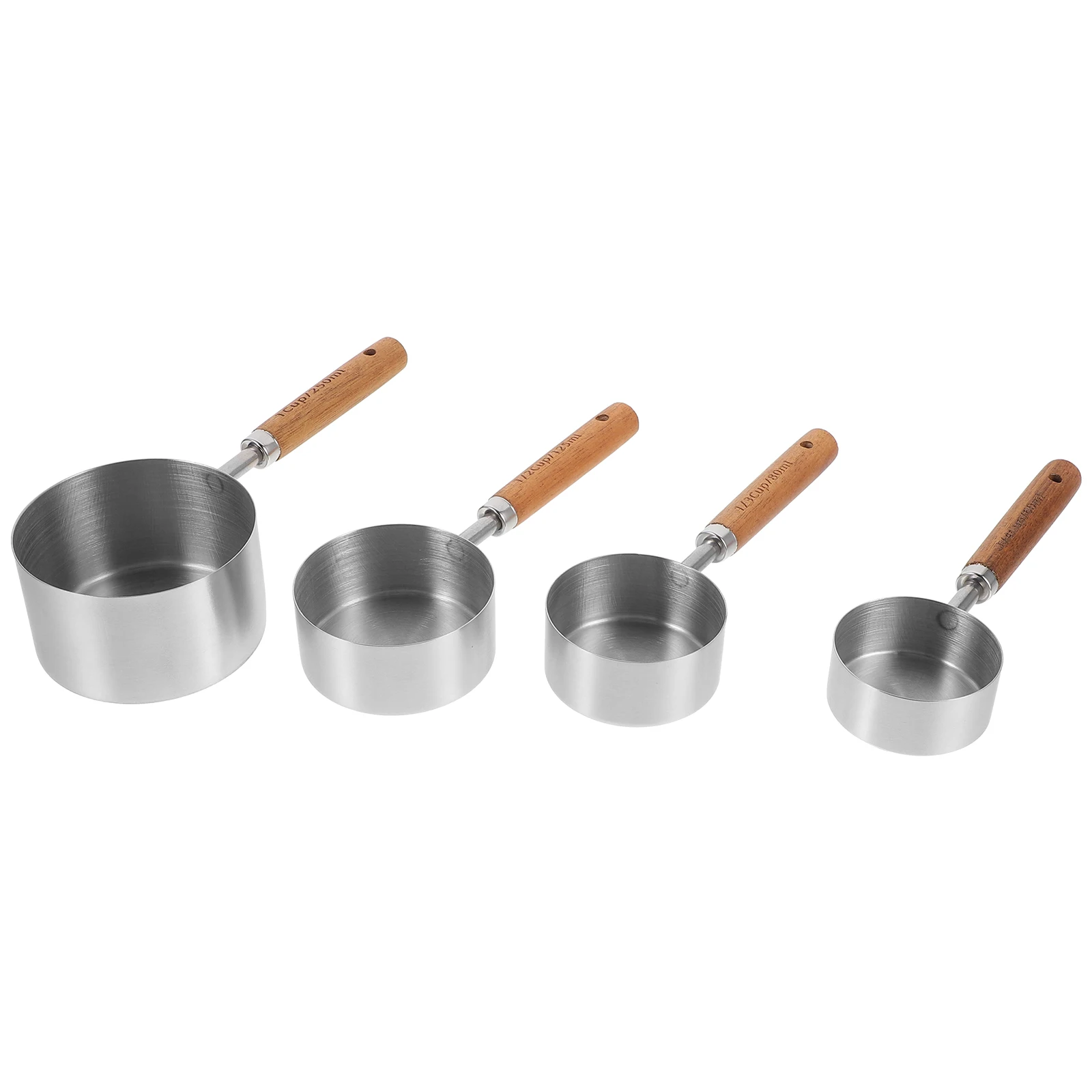 

4 Piece Stainless Steel Measuring Cups Spoon Set Wood Handle Baking Kitchen Reusable Food Tools Teacup Measurement Dog Food