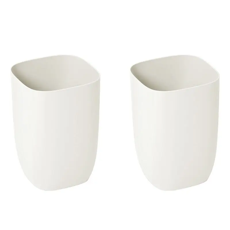 

ABAH-2X Bathroom Trash Bin Small Office Can Plastic Waste Paper Rubbish Bin Modern Bin For Bathroom Bedroom Living Room White