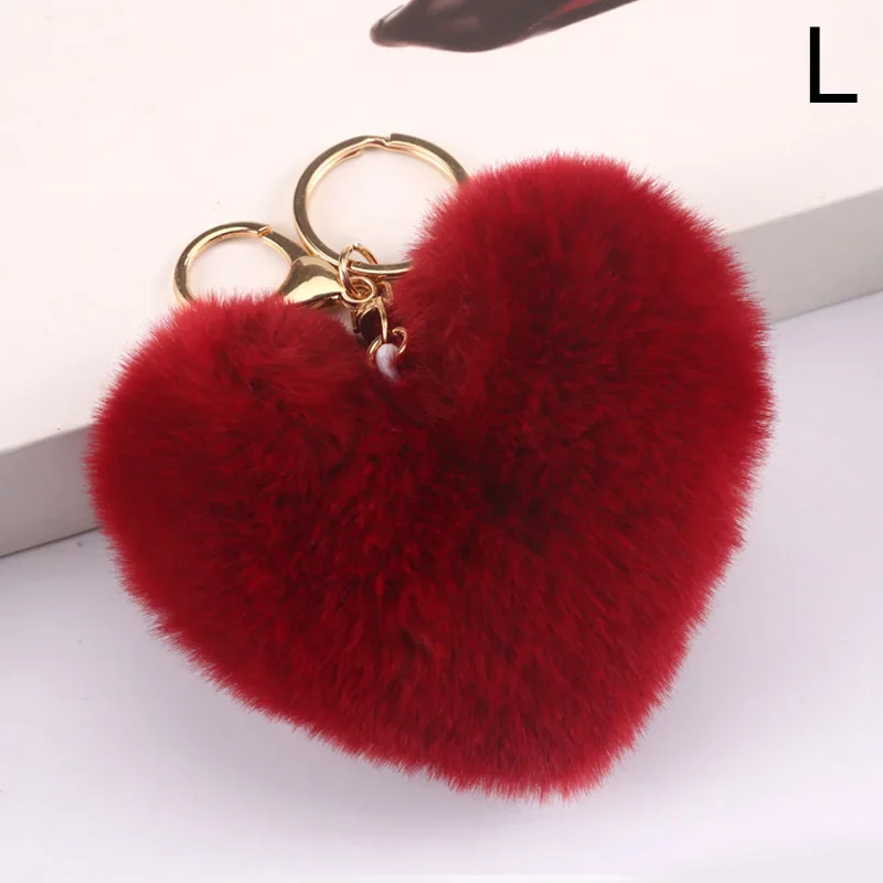 Regenbogen-Plüschball-Schlüsselanhänger, großes Herz, Pompom-Schlüsselanhänger für Frauen, Auto, Tasche, Anhänger, Modeschmuck, flauschige Liebe, Pompons, Schlüsselanhänger – Detail 1