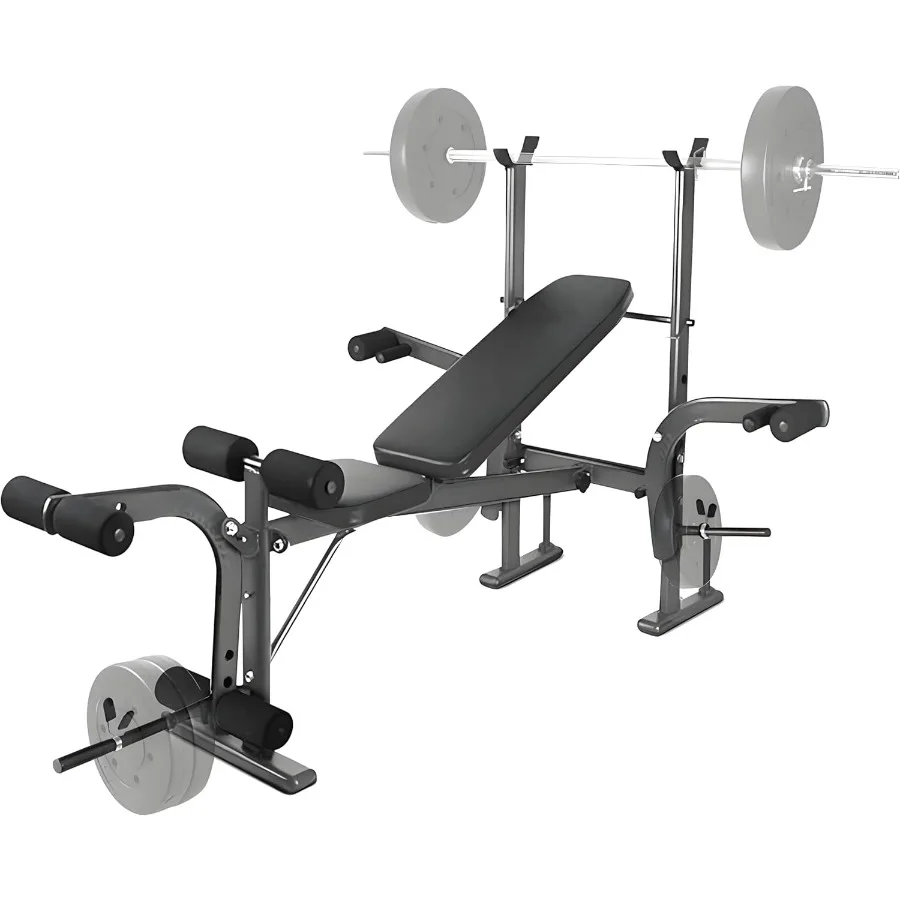 Juego de banco de pesas ajustable 4 en 1 con barra para gimnasio en casa, entrenamiento de fuerza físico, incluye banco de prensa Preacher Curl