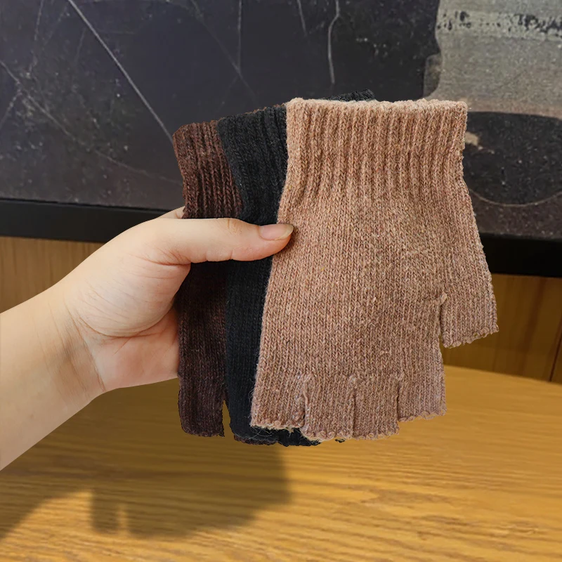 ถุงมือไหมพรมแบบครึ่งนิ้วสำหรับผู้หญิง ถุงมือถักไหมพรมน่ารักแบบสองแบบสำหรับผู้ชาย หนาขึ้นเพื่อความอบอุ่นในฤดูหนาว แบบไม่มีนิ้วสำหรับนักเรียน