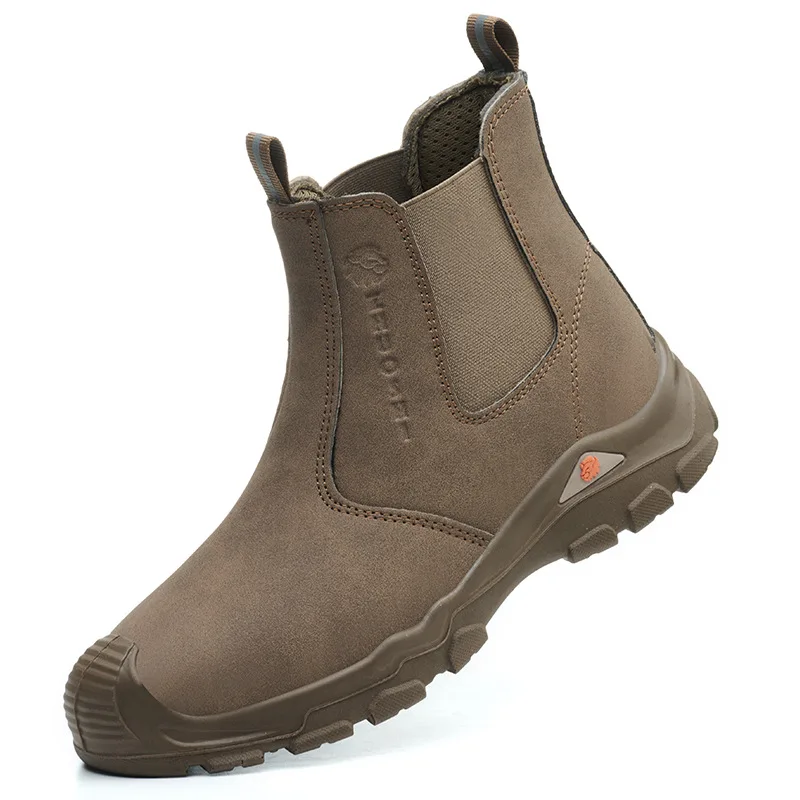 

Мужские модные защитные ботинки со стальным носком большого размера, оригинальная кожаная рабочая обувь, защитная обувь без шнуровки для рабочих ботильонов