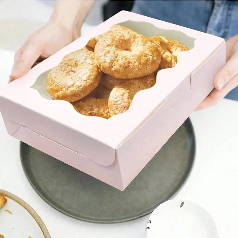10Pcs Transparent Window Dessert Box Cake Donut Cookie Container For Wedding Birthday Christmas Party Gift Packing Gear