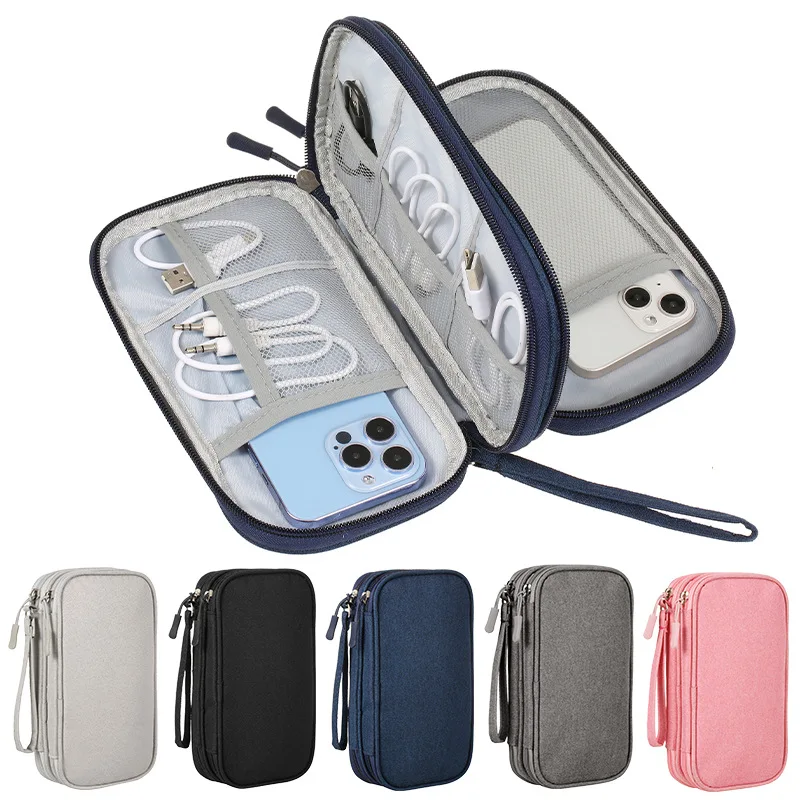 Portable Travel Digital Storage Bag Double Layer Electronics Accessories Organizer Waterproof Storage Box for USB Data Cable