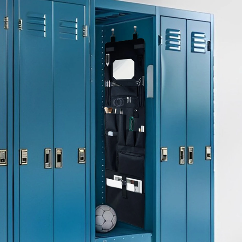 Locker Storage Organizer with Built in Mirror and Hanging Hooks Featuring Multiple Compartments for Efficient Space Management