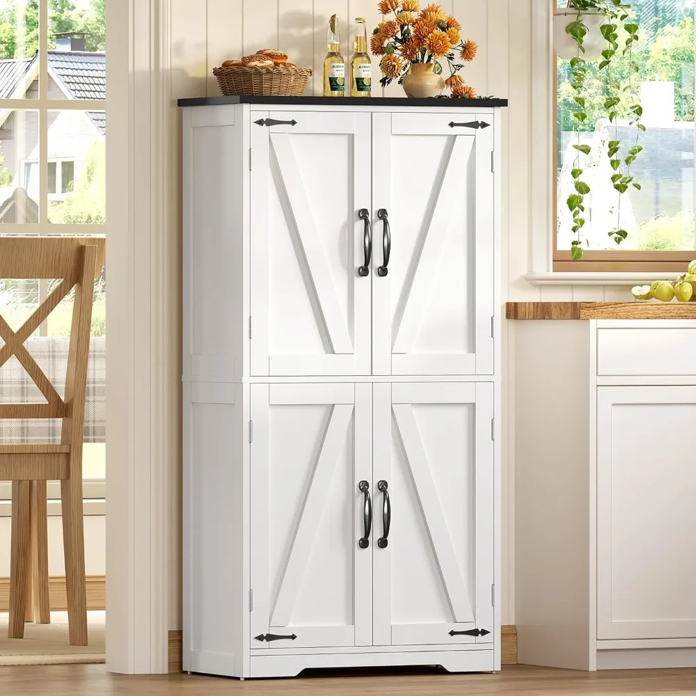 

Farmhouse Storage Cabinet with 2 Adjustable Shelves, Bathroom Cabinet with 4 Doors, Kitchen Cabinets, Cupboard for Kitchen, Livi