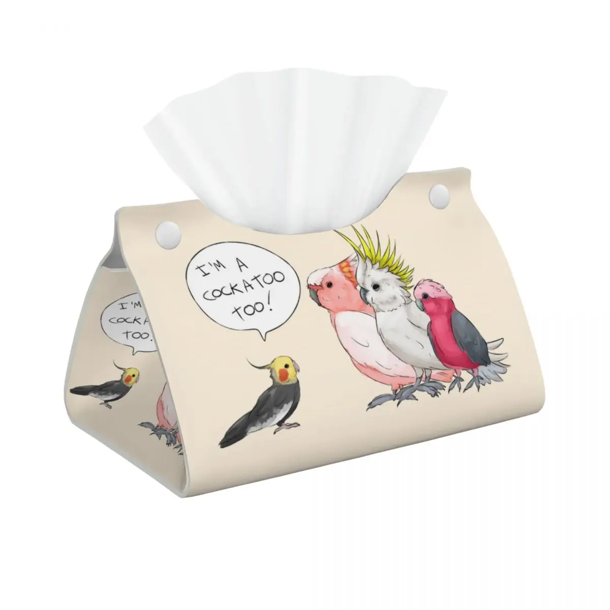 Custom Funny Cockatoo Cockatiel Tissue Box Holder Rectangular Parrot Birds PU Leather Facial Tissue Box Cover for Car Bathroom