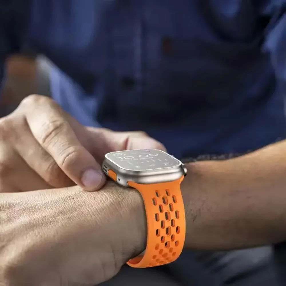 Силиконовый ремешок для Apple Watch Ultra 2/1 49 мм 10 46 мм 42 мм Удобный дышащий браслет IWatch 9 8 7 6 5 4 SE 45 мм 44 мм 41 мм