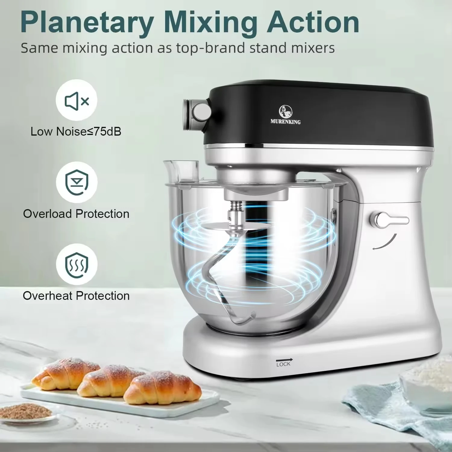 

6L Quiet Compact 400W Electric Dough Mixer with Stainless Steel Bowl - Professional for Bakery & Home Use