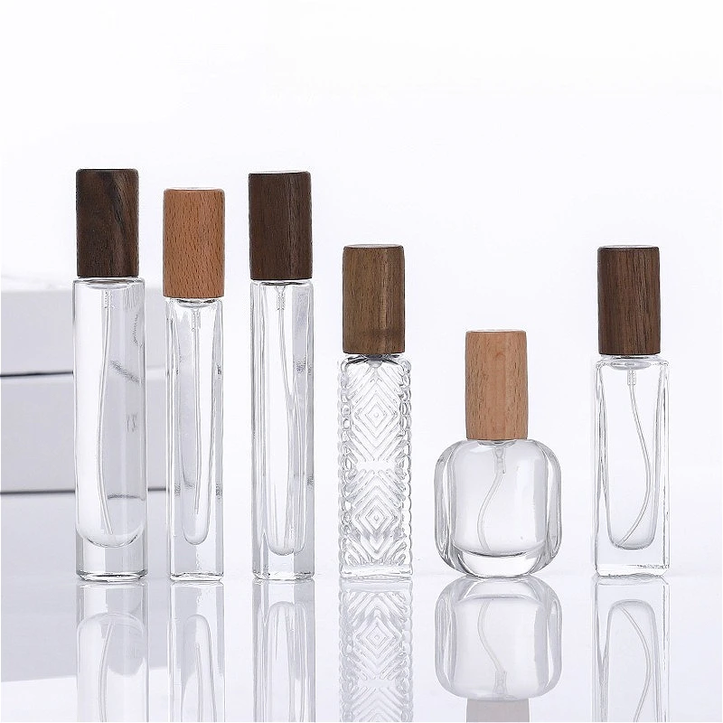 5-20ml Bamboo Wood Cap Glass Perfume Spray Bottle, Empty Refillable Travel Atomizer, Trending Portable Essential
