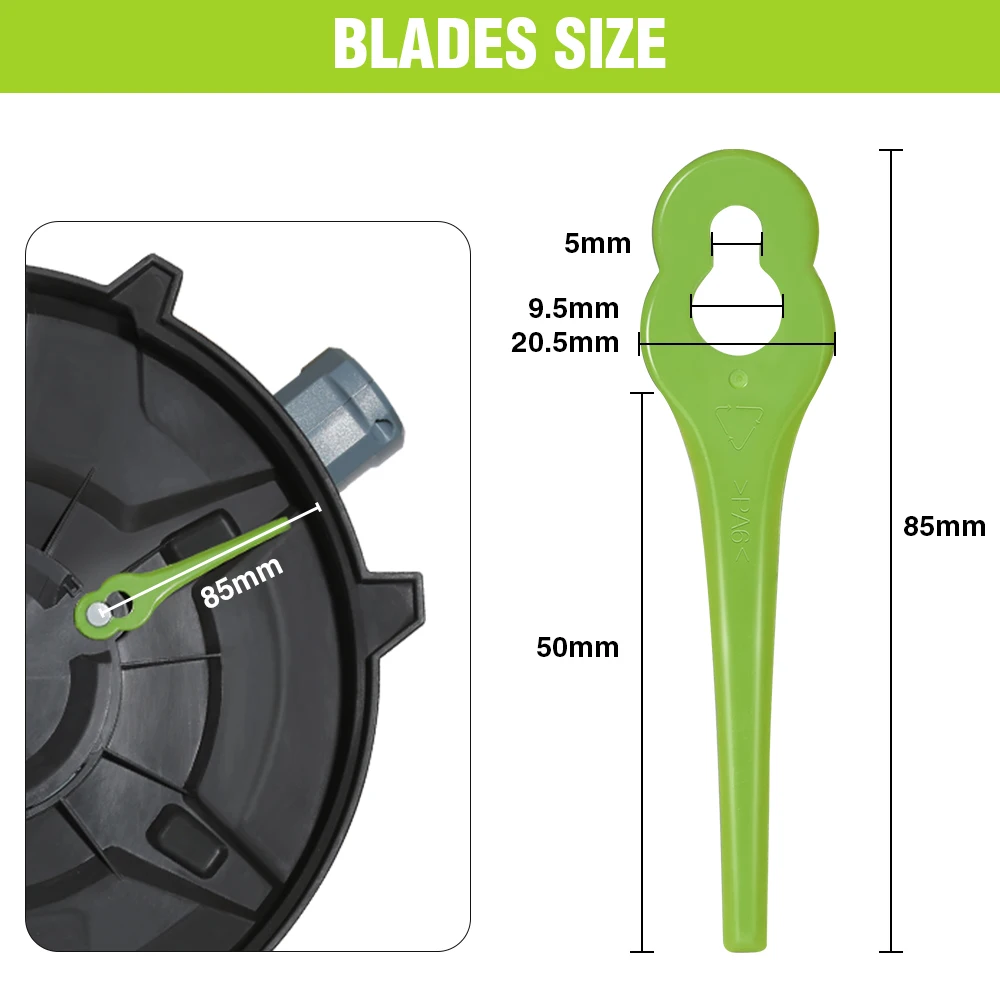 WORKPRO 20/100Pcs Plastic Spare Blade Suitable for Cordless Grass Trimmer Garden Lawn Trimmer Spare Blade Replaced