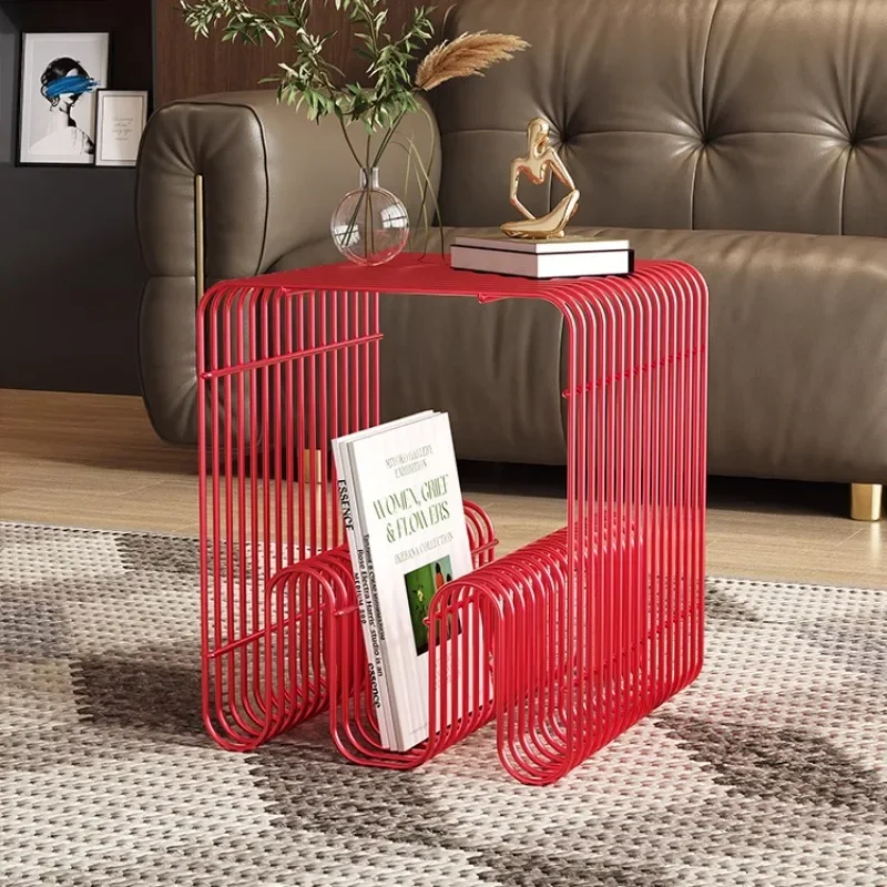 Minimalist Metal End Table with Storage Modern Accent Tables for Sofa Creative Newspaper Display Rack Light Luxury Side Tables - Image 5